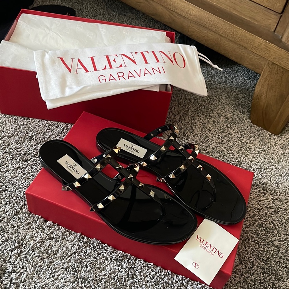 Valentino Garavani black studded sandal.